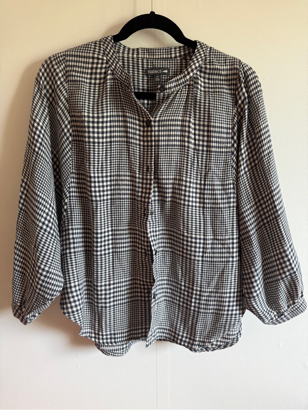 Toad&Co Gingham Plaid Button Blouse Cottagecore Balloon Sleeve M
